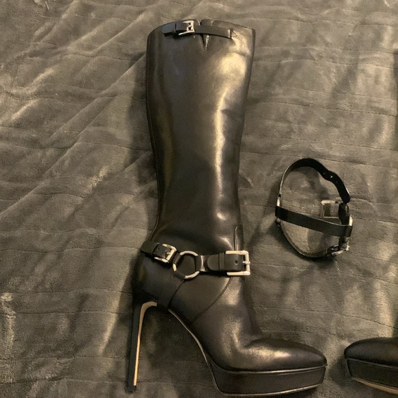 NWOT MICHAEL KORS BLACK PLATFORM STILETTO LEATHER BOOTS - Picture 16 of 17